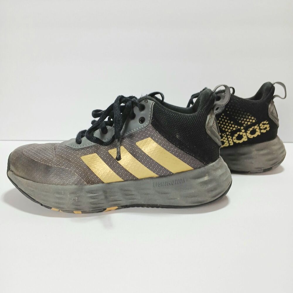 Youth Adidas ownthegame Sneakers, Size 1, Gray Five/Matte Gold, Mesh Upper